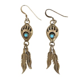 Vintage Navajo Turquoise Bearpaw Earrings