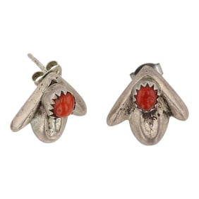 Vintage Navajo Mediterranean Coral Corn Earrings