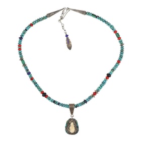 Anthony Gatwood Award Winning Isleta Pueblo Arist Turquoise Lapis Coral & Shell Necklace
