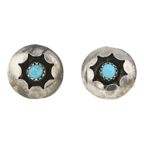 Vintage Navajo Kingman Turquoise Shadowbox Earrings