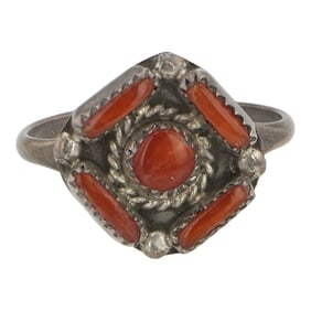 Vintage Zuni Mediterranean Coral Needlepoint Ring