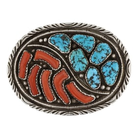 Spencer Turquoise & Mediterranean Coral Belt Buckle