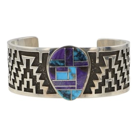Tommy Jackson Navajo Award Winning Artist Turquoise & Suglite Inlay Cuff Bracelet