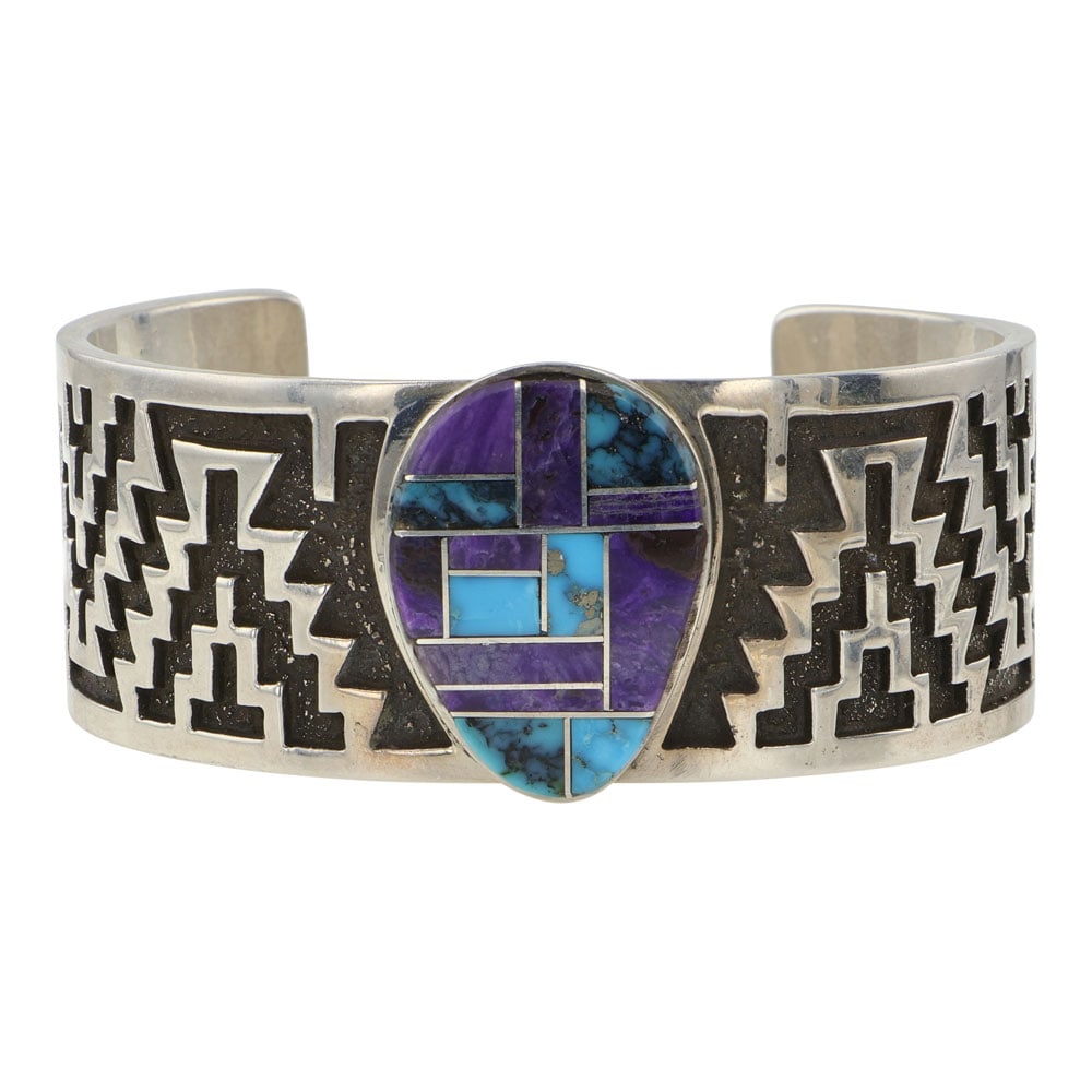 Tommy Jackson Navajo Award Winning Artist Turquoise & Suglite Inlay Cuff Bracelet (1 of 3)