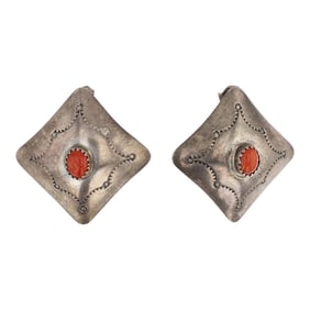 Vintage Navajo Mediterranean Coral Earrings