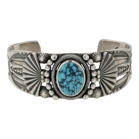 Jim Wiliams Navajo Spiderweb Turquoise Intricate Cuff Bracelet