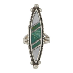 Vintage Navajo Turquoise & Shell Inlay Ring