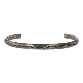 Vintage Navajo Plain Silver Stamp Cuff Bracelet
