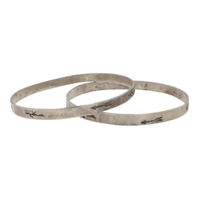 Vintage Navajo Lot of Two Plain Silver Bangle Bracelets