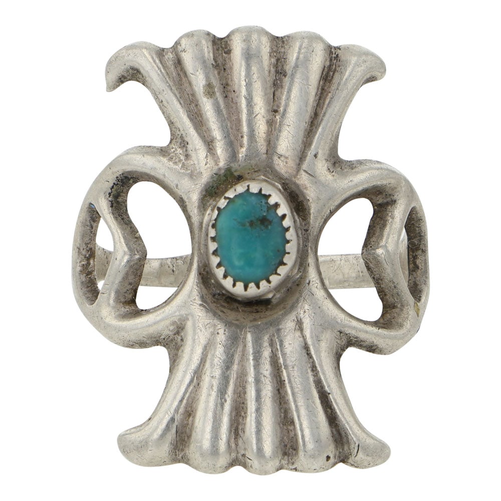 Vintage Navajo Nevada Turquoise Sandcast Ring (1 of 3)