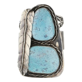 Navajo Compitos Turquoise Freeform Large Two Stone Cuff Bracelet