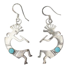 Navajo Kingman Turquoise Kokopelli Earrings