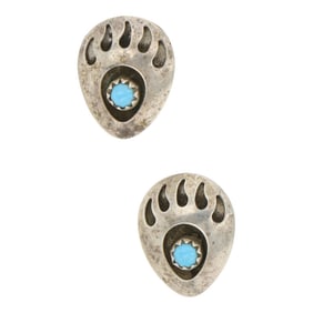 Navajo Kingman Turquoise Bearpaw Earrings