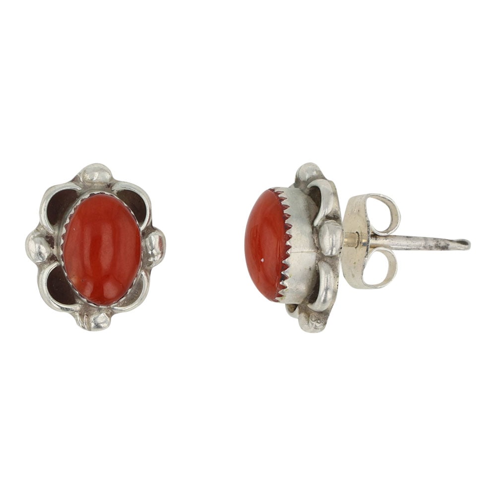 Navajo Mediterranean Coral Earrings: Sterling Silver | Genuine Mediterranean Coral | Navajo Mediterranean Coral Earrings | Navajo Native American Southwest Indian Jewelry | Good (no breaks or damages) | Approximate Weight: 1 Grams | Earr