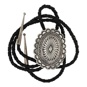 Navajo Sterling Silver Bolo With Nickel clasp Stamp Work Bolo Tie