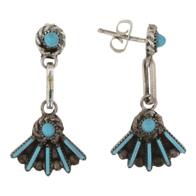 Vintage Zuni Sleeping Beauty Turquoise Needlepoint Earrings