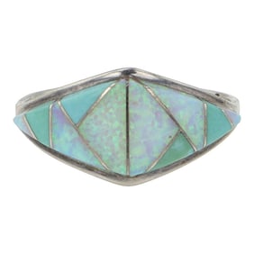 Navajo Turquoise & Synthetic Opal Inlay Ring