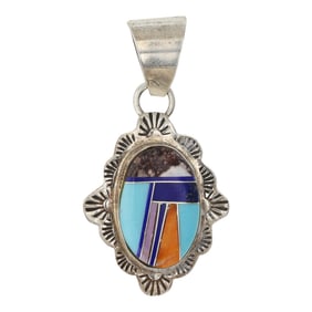 Sandoval Navajo Turquoise Spiny Oyster Lapis & Wildhorse Inlay Pendant