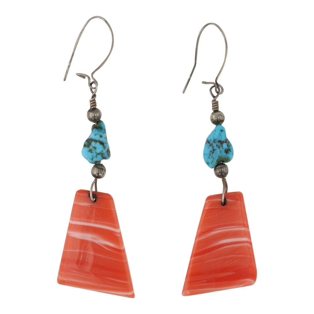 Navajo Turquoise & Shell & Earrings: Sterling Silver | Genuine Turquoise & Shell | Navajo Turquoise & Shell & Earrings | Navajo Native American Southwest Indian Jewelry | Good (no breaks or damages) | Approximate Weight: 3 Grams | Earrin