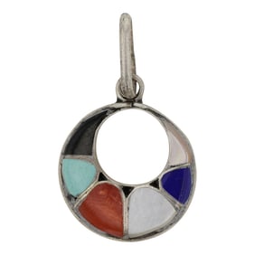 Zuni Turquoise Coral Lapis & Shell Inlay Pendant