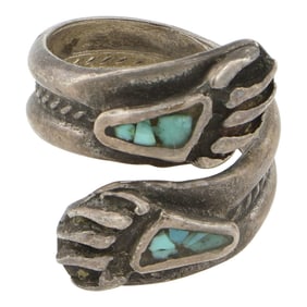 Vintage Navajo Turquoise Chip Inlay Adjustable Paw Ring