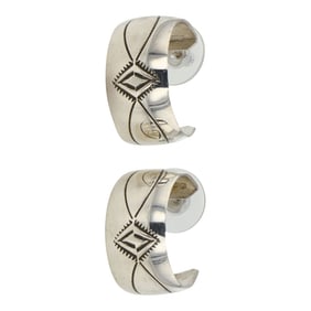 Navajo Plain Silver Stamp Hoop Earrings