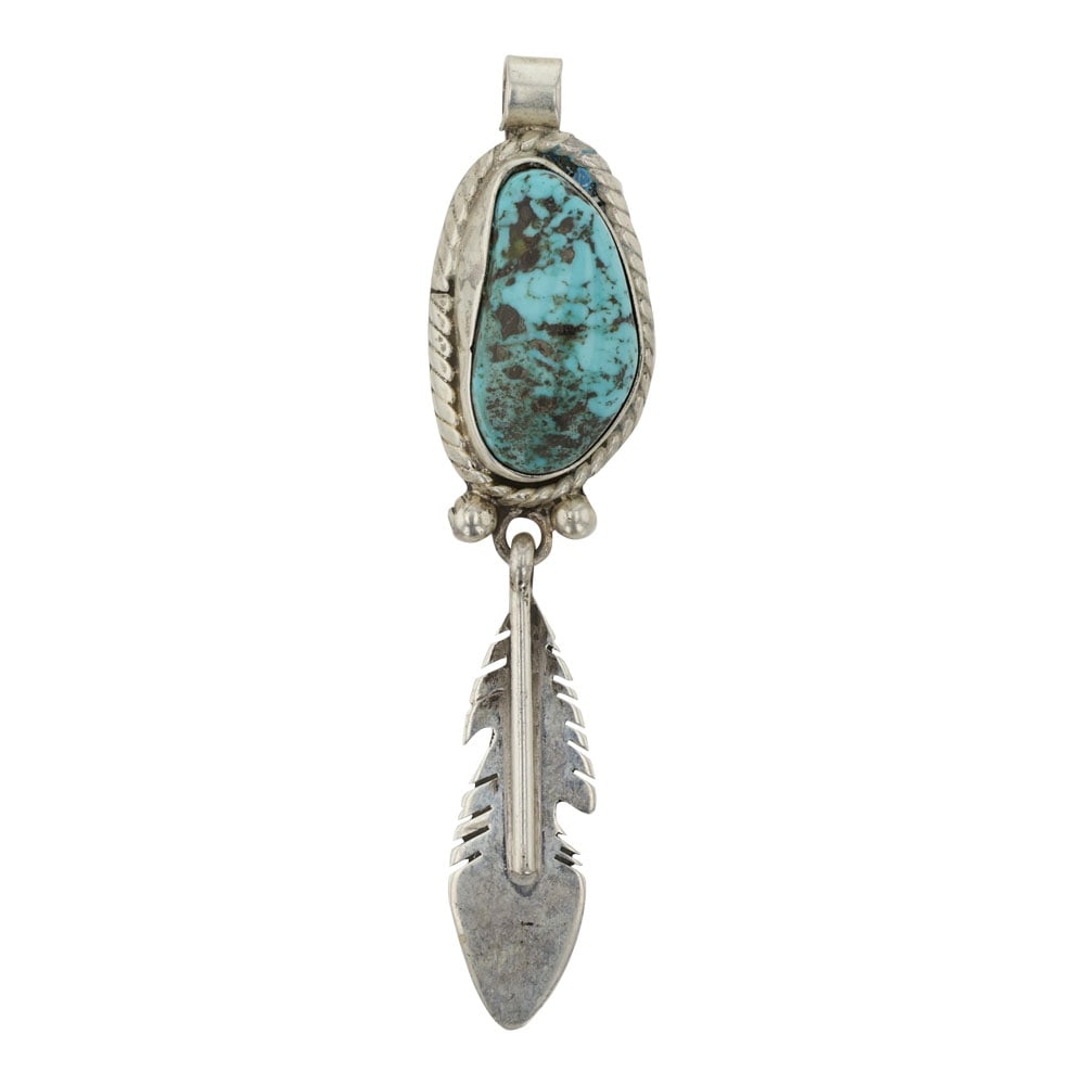 Vintage Navajo Kingman Turquoise Feather Pendant: Sterling Silver | Genuine Kingman Turquoise | Vintage Navajo Kingman Turquoise Feather Pendant | Navajo Native American Southwest Indian Jewelry | Good (no breaks or damages) | Approximate Weight: 5 G