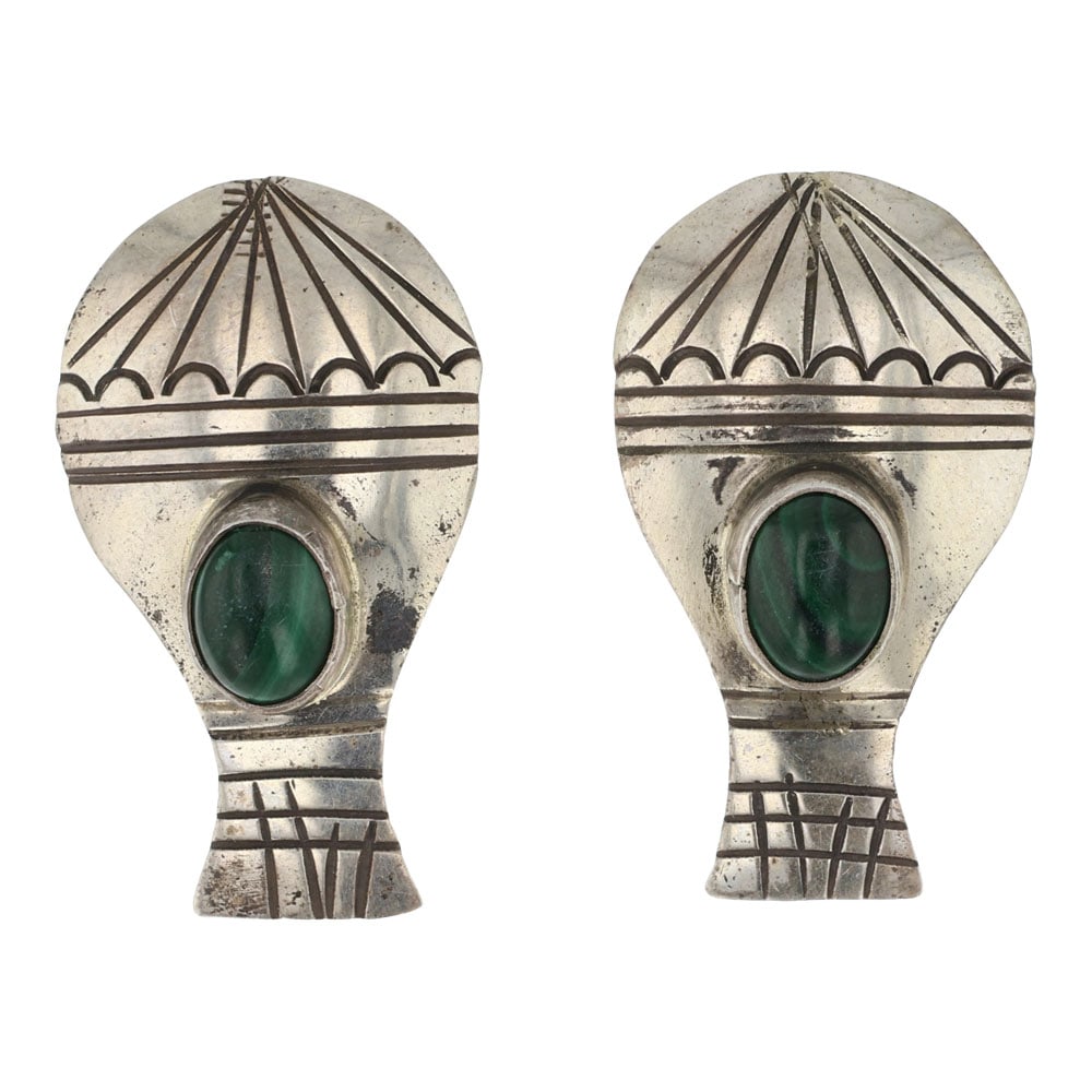 Navajo Malachite Hot Air Balloon Earrings: Sterling Silver | Genuine Malachite | Navajo Malachite Hot Air Balloon Earrings | Navajo Native American Southwest Indian Jewelry | Good (no breaks or damages) | Approximate Weight: 6 Grams | Earrings