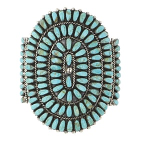 Phillip & Virginia Byjoe Vintage Navajo Nevada Turquoise Large Cluster Bracelet