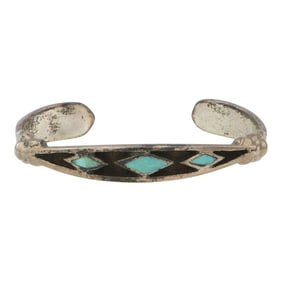 Vintage Navajo Turquoise & Jet Inlay Bracelet