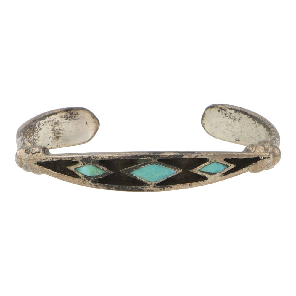 Vintage Navajo Turquoise & Jet Inlay Bracelet: Sterling Silver | Genuine Turquoise & Jet | Vintage Navajo Turquoise & Jet Inlay Bracelet | Navajo Native American Southwest Indian Jewelry | Good (no breaks or damages) | Approximate Weight: 17 Grams