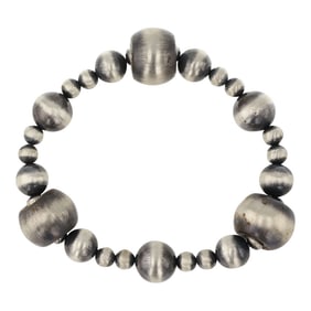 Navajo Oxidized Sterling Silver Beads Mixed Sizes Stretch Bracelet