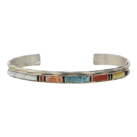 Bowannie Shewe Zuni Turquoise Coral Mother of Pearl Jet & Shell Inlay Bracelet