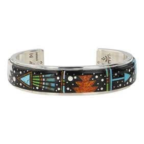 Mathew Jack Navajo Turquoise Acoma Jet & Synthetic Opal Micro Inlay Bracelet