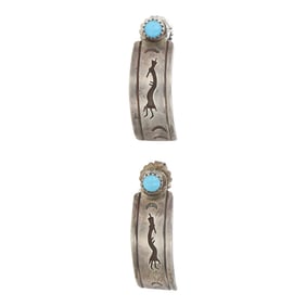 Vintage Navajo Kingman Turquoise Kokopelli Earrings