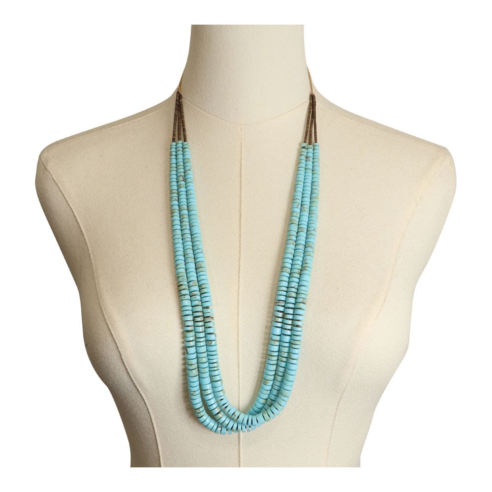 Navajo Turquoise & Shell Heishi Three Strand Necklace (1 of 3)
