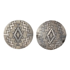 Navajo Plain Silver Rug Patter Earrings