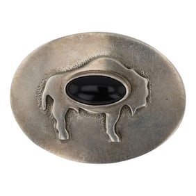 Navajo Black Onyx Bison Pin