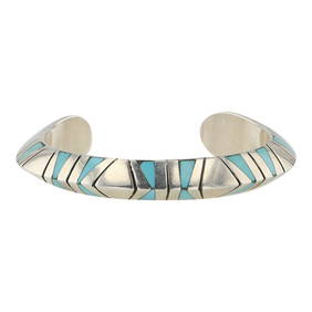 John Nelson Navajo Kingman Turquoise Heavy Triangle Wire Inlay Bracelet (1 of 4)