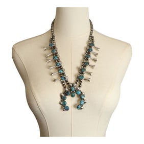 Navajo Turquoise Leaf work Squash Blossom Necklace