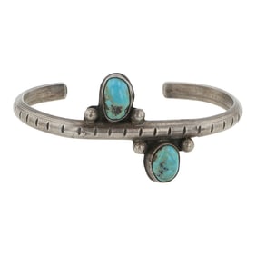Vintage Navajo Nevada Turquoise Two Stone Bracelet