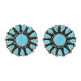 Vintage Navajo Kingman Turquoise Cluster Earrings