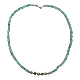 Navajo Turquoise & Silver Beads Accents Necklace