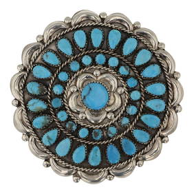 Victor Moses Begay Vintage Native American Navajo Old Kingman Turquoise Sterling Silver Pin Victor Moses Begay Vintage Native American Navajo Old Kingman Turquoise Sterling Silver Pin