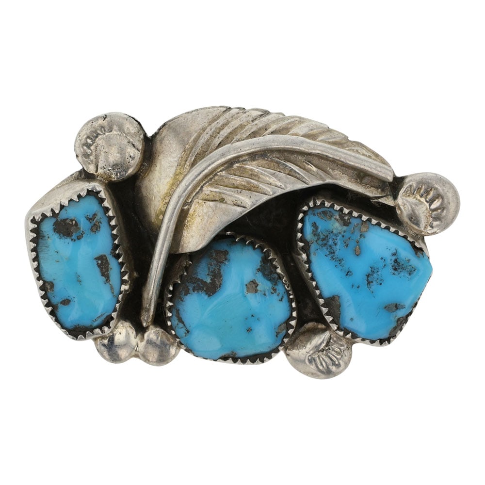Navajo Kingman Turquoise Three Stone Pin: Sterling Silver | Genuine Kingman Turquoise | Navajo Kingman Turquoise Three Stone Pin | Navajo Native American Southwest Indian Jewelry | Good (no breaks or damages) | Approximate Weight: 8 Grams | P