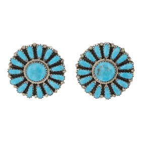 Zeita Begay Navajo Kingman Turquoise Cluster Earrings