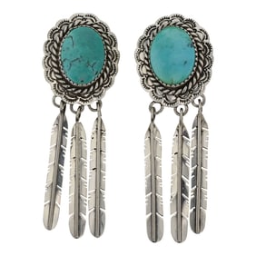 Navajo Compitos Turquoise Feather Clip-on Earrings