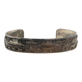 Vintage Navajo Plain Silver Story Teller Cuff Bracelet