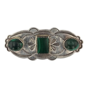 Vintage Navajo Malachite Three Stone Pin