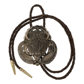 Southwest Casted Sterling Silver Bison Bolo Tie & Brass Tips